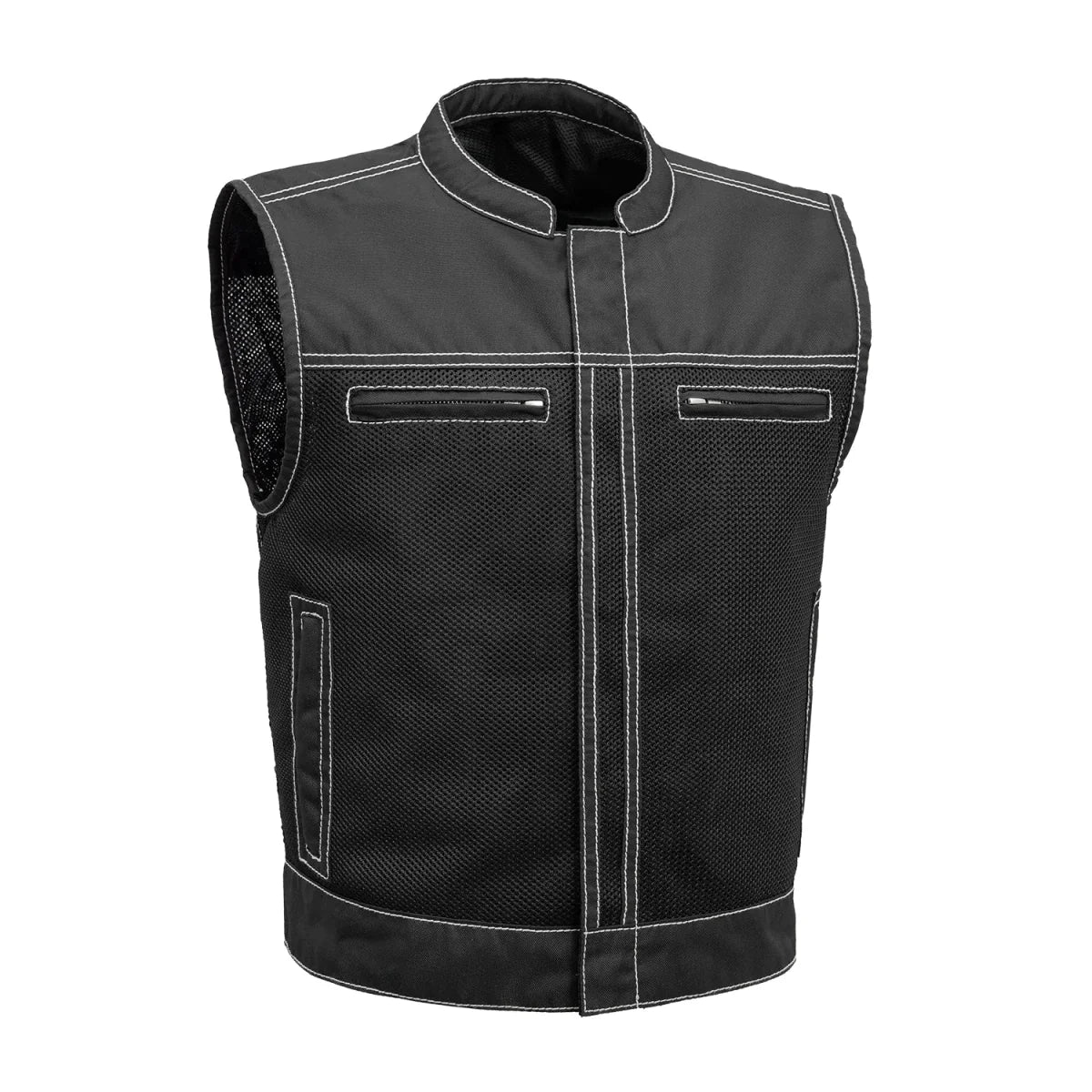 Lowrider Moto Mesh Men's Motorcycle Vest Men's Leather Vest First Manufacturing Company Black White S